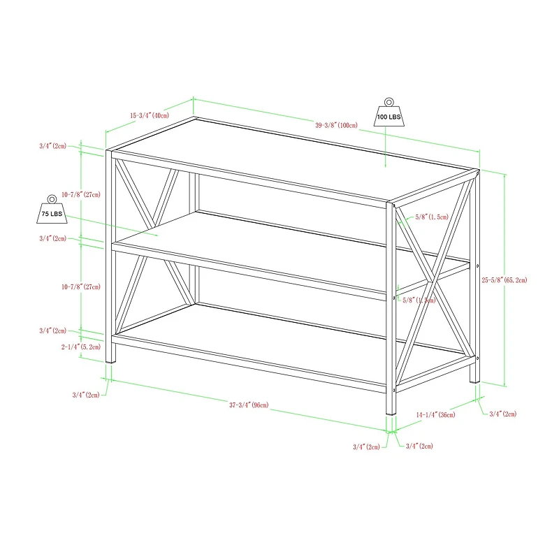 Walker Edison Gray Wash/White Metal X-Frame Industrial Wood Bookshelf
