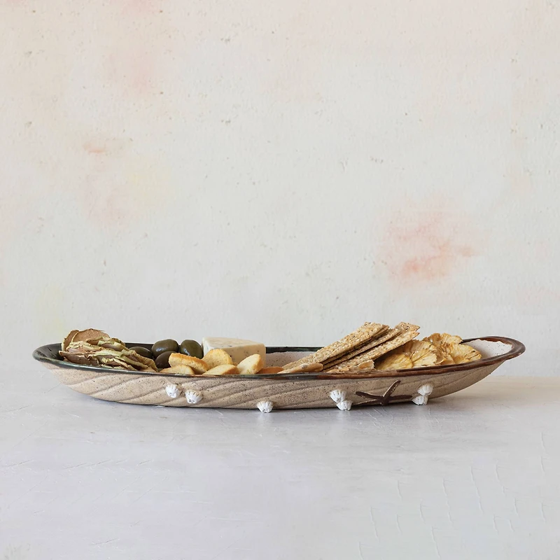 Hello Honey® 21" Cream Stoneware Shell Plate with Reactive Glaze