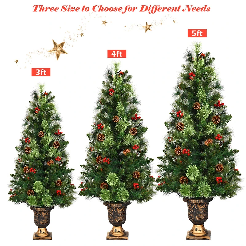 Costway 4ft. Pre-Lit Entrance Artificial Christmas Tree in Gold Urn, Warm White LED Lights