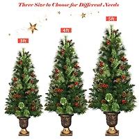 Costway 4ft. Pre-Lit Entrance Artificial Christmas Tree in Gold Urn, Warm White LED Lights