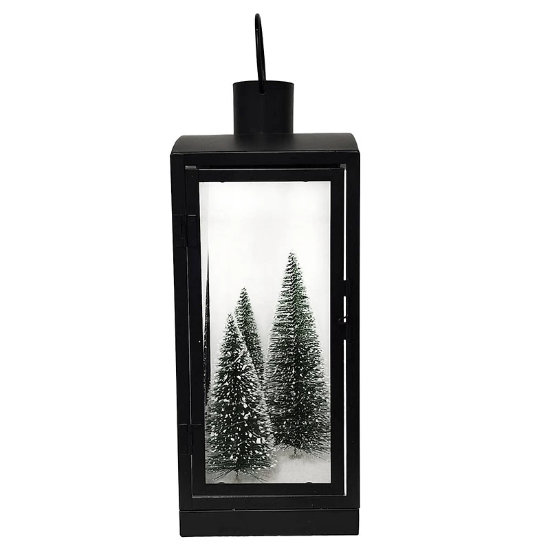 Black Snowy Trees LED Lighted Lantern by Ashland®