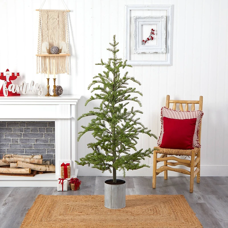 5.5ft. Pre-Lit Pine Artificial Christmas Tree in Decorative Planter, Clear Lights