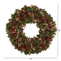 15in. Holiday Wreath with Pine Cones & Ornaments