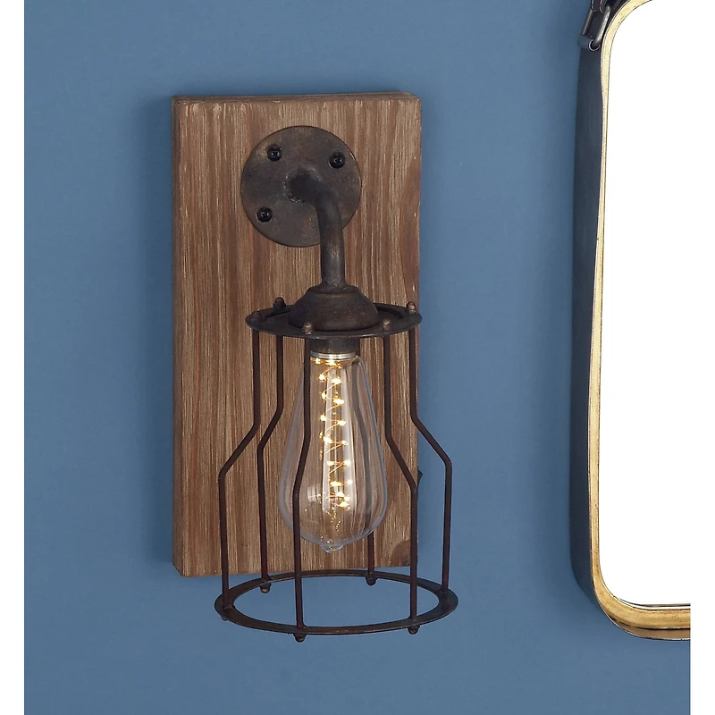 11" Brown Iron Industrial LED Wall Sconce