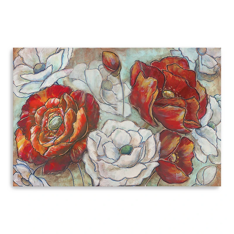 Red And White Poppies Landscape Canvas Giclee