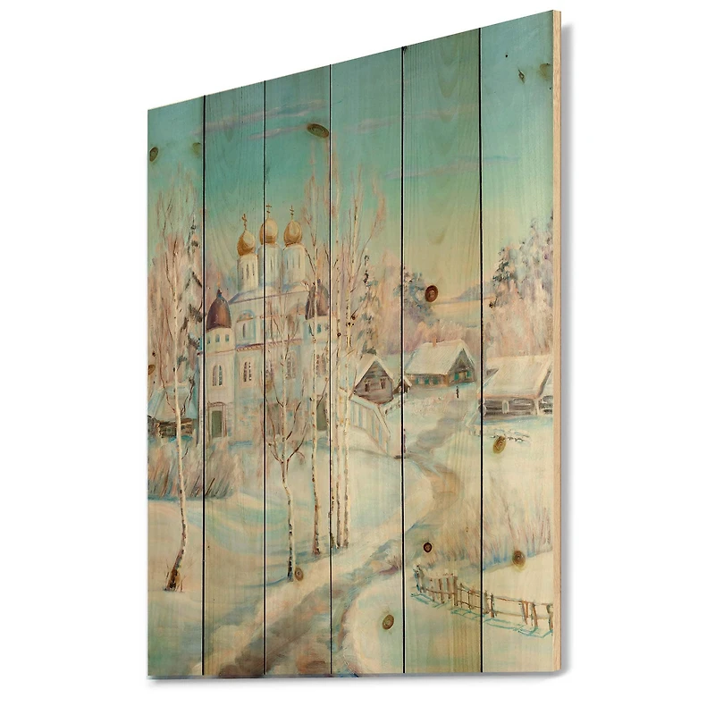 Designart - Country Road In Winter Landscape With Temple