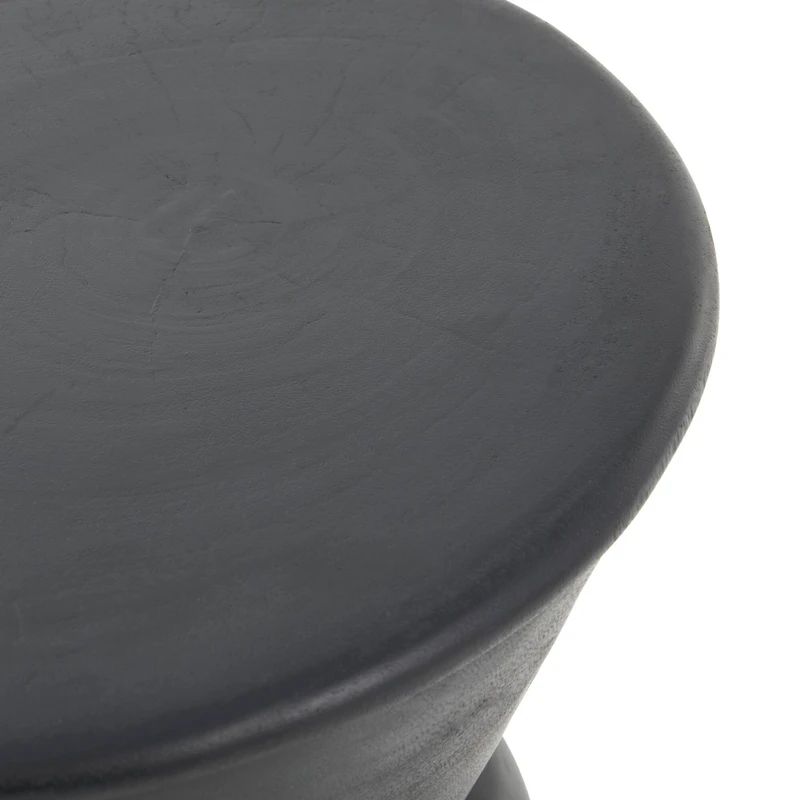 18" Black Wood Handmade Carved Hourglass Accent Table with 3D Ring Center