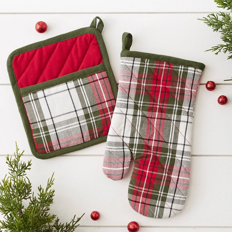 DII® Christmas Plaid Oven Mitt & Potholder Set
