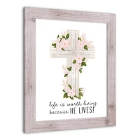 He Lives Floral Cross 16" x 20" Western White Framed Print