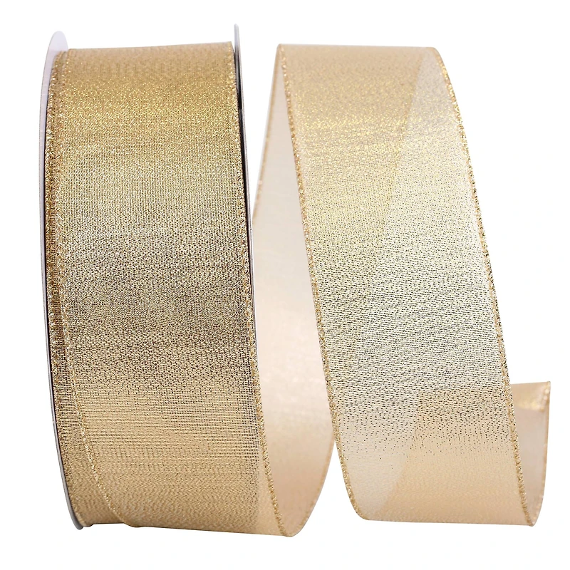 Reliant 2.5" x 50yd. Gold Lamé Glimmer Wired Ribbon