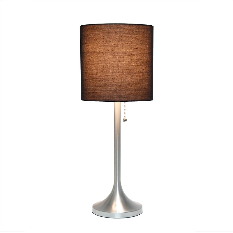 Simple Designs 21.5" Tapered Brushed Nickel Table Lamp with Fabric Drum Shade