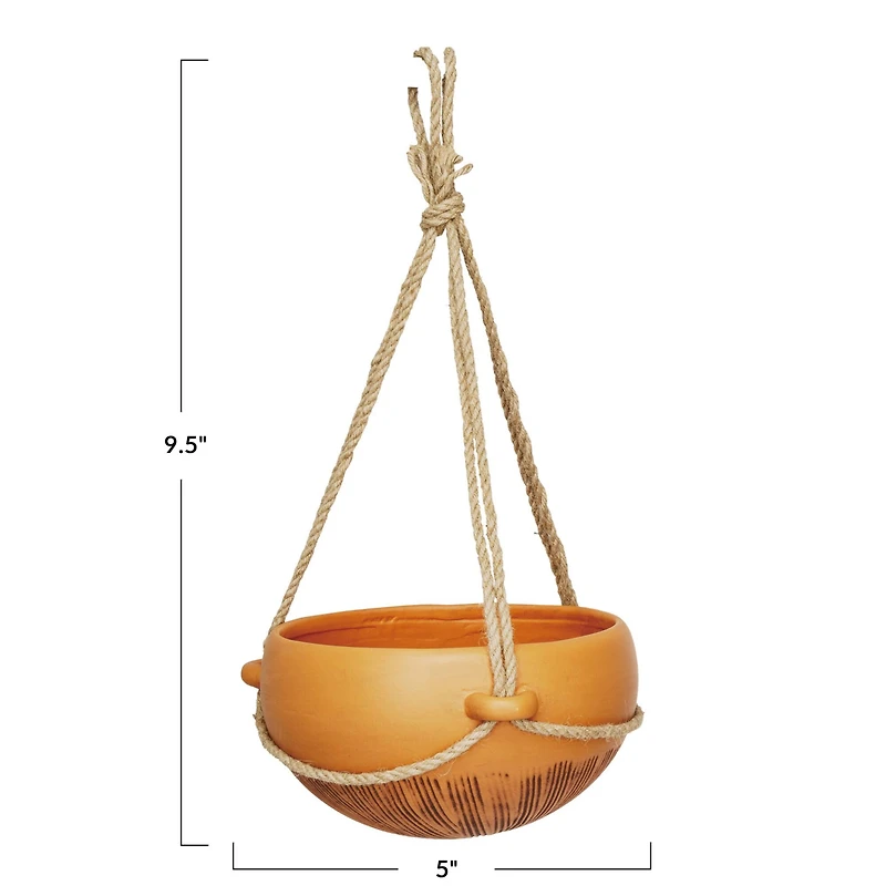 Hello Honey® 9.5" Terra Cotta Hanging Stoneware Planter with Cotton Hanger