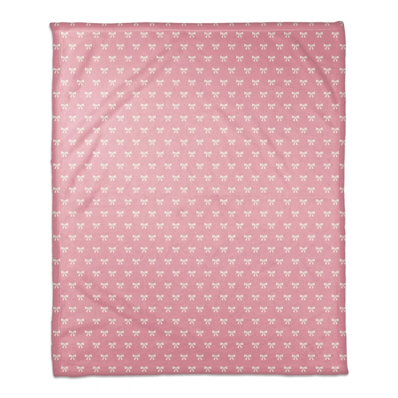 Pink & White Bow Pattern Coral Fleece Blanket