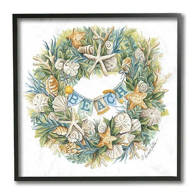 Stupell Industries Beach Seashell Wreath Wall Art in Black Frame