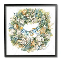 Stupell Industries Beach Seashell Wreath Wall Art in Black Frame