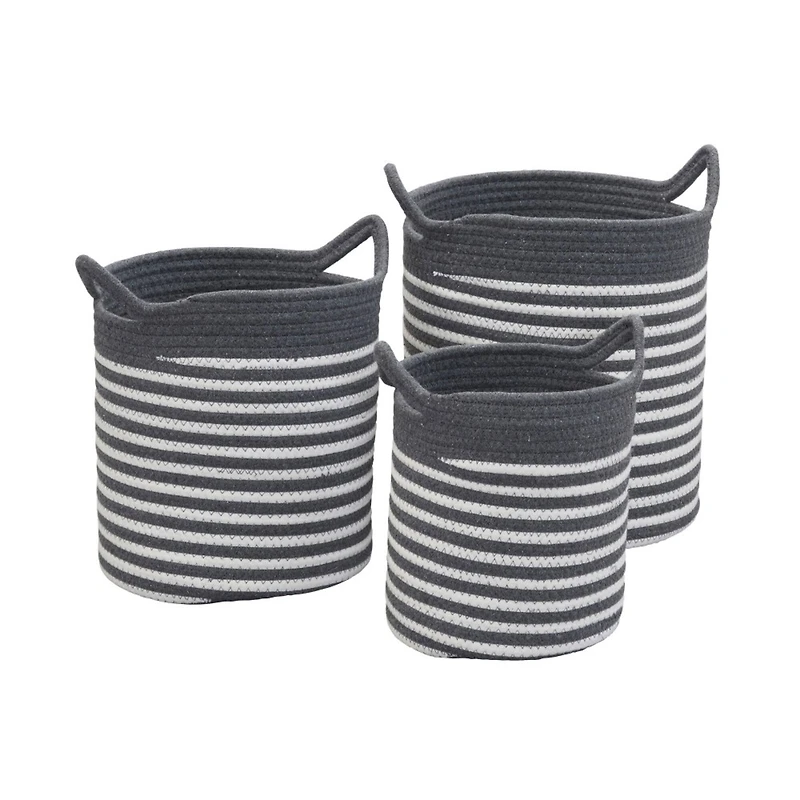 Household Essentials Gray & White Striped Cotton Basket Set