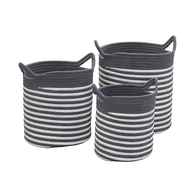 Household Essentials Gray & White Striped Cotton Basket Set