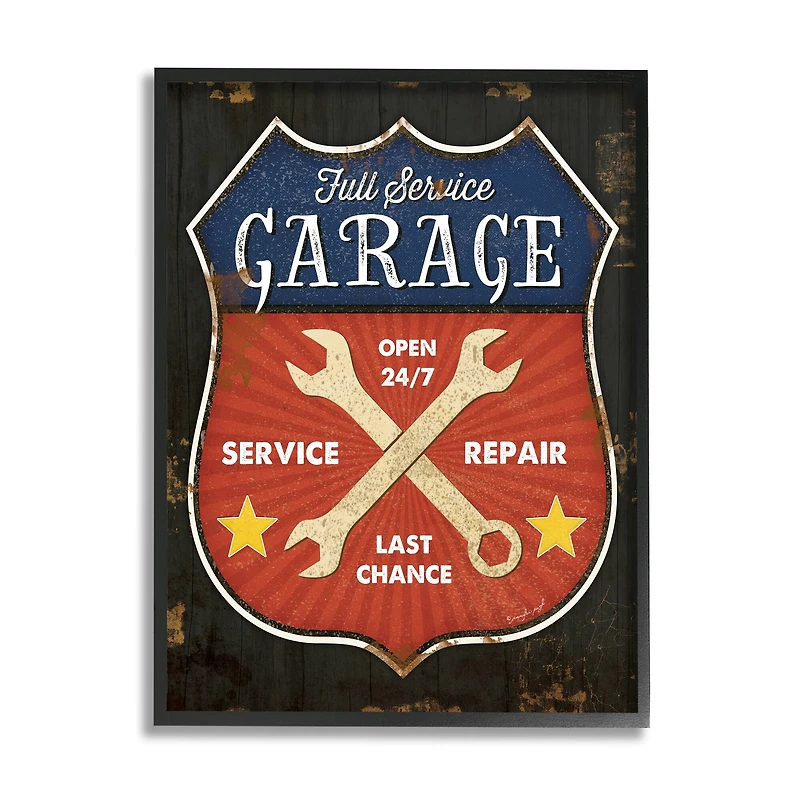 Stupell Industries Full Service Garage Sign Rustic Americana Highway Symbol in Frame Wall Art