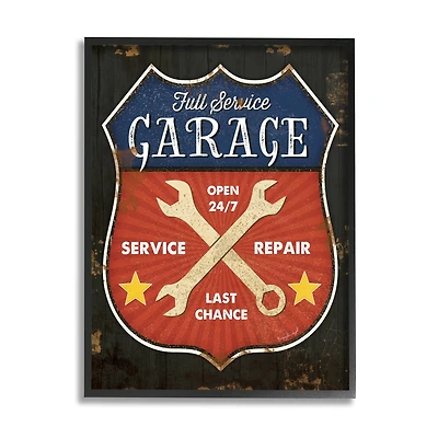 Stupell Industries Full Service Garage Sign Rustic Americana Highway Symbol in Frame Wall Art
