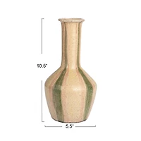 Hello Honey® 10.5" Green & Cream Hand-Painted Crackle Glaze Terra Cotta Vase with Tall Neck