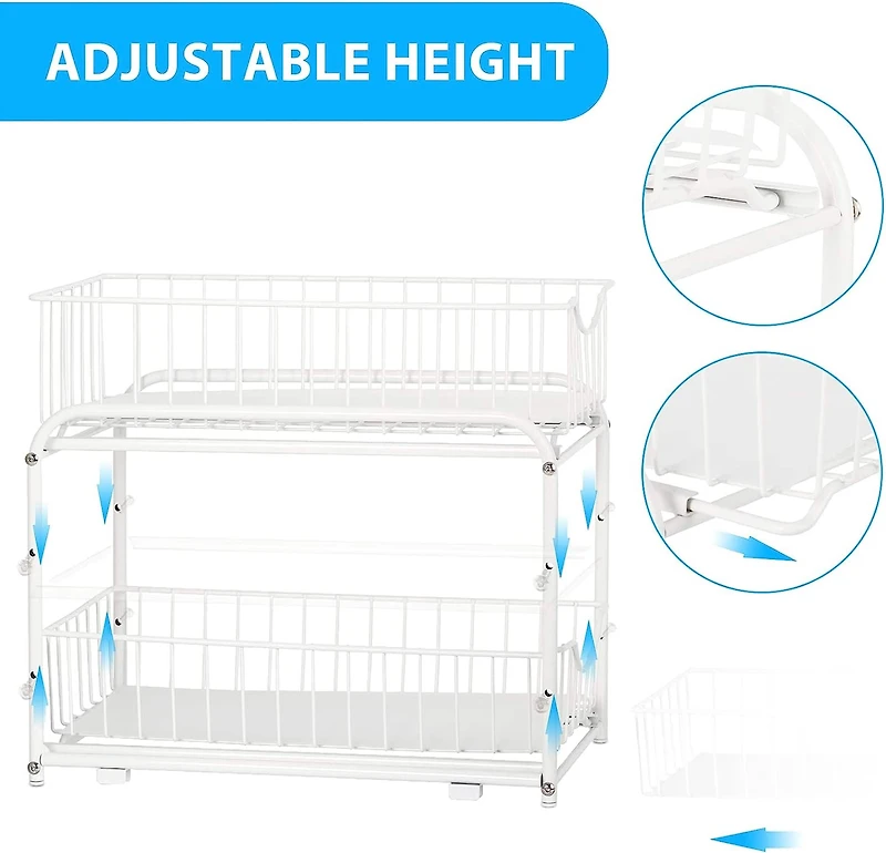 NEX™ White 2-Tier Under Sink Storage Sliding Basket Organizer Drawer