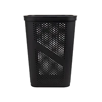 Mind Reader 60L Black Ventilated Slim Laundry Hamper with Cut Out Handles & Hinged Lid