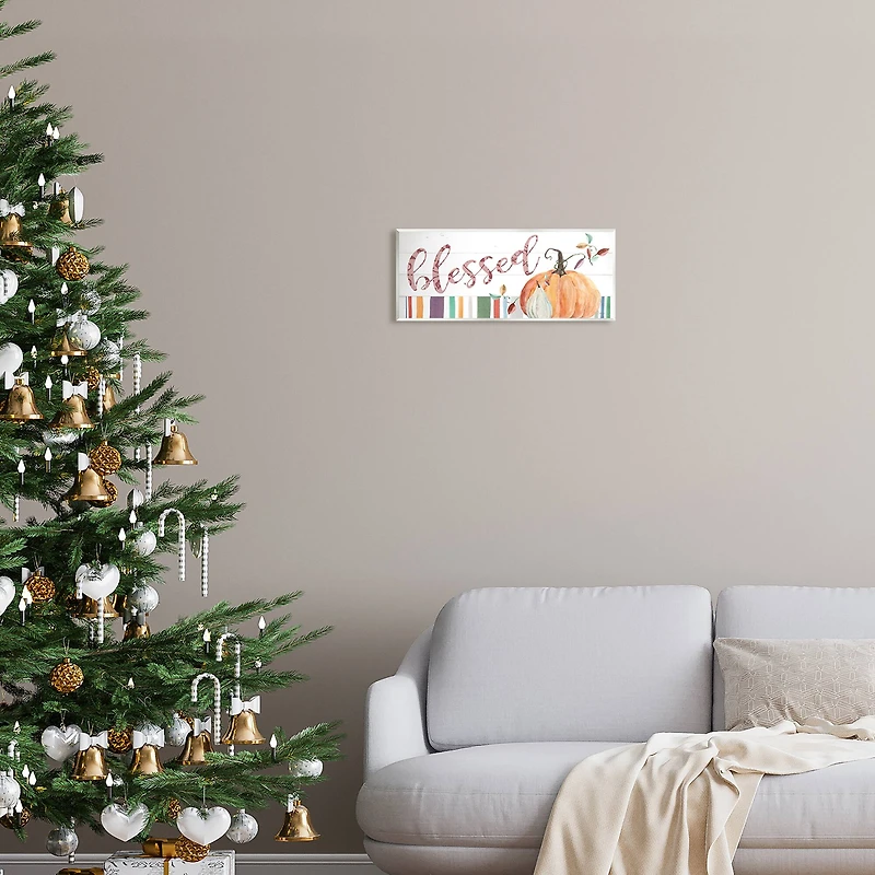 Stupell Industries Blessed Striped Festive Pumpkin Wall Plaque Art