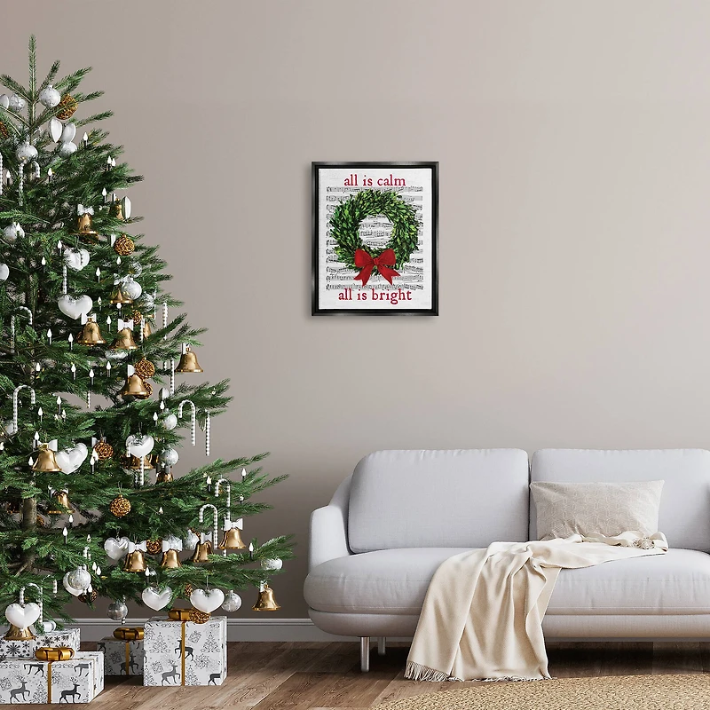 Stupell Industries All Is Calm Christmas Song Framed Floater Canvas Wall Art