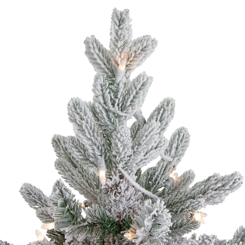 4ft. Pre-Lit Flocked Saratoga Spruce Artificial Christmas Tree in Decorative Pot, Clear Lights
