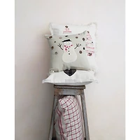 Hello Honey® Natural & Red Embroidered Trees Pillow