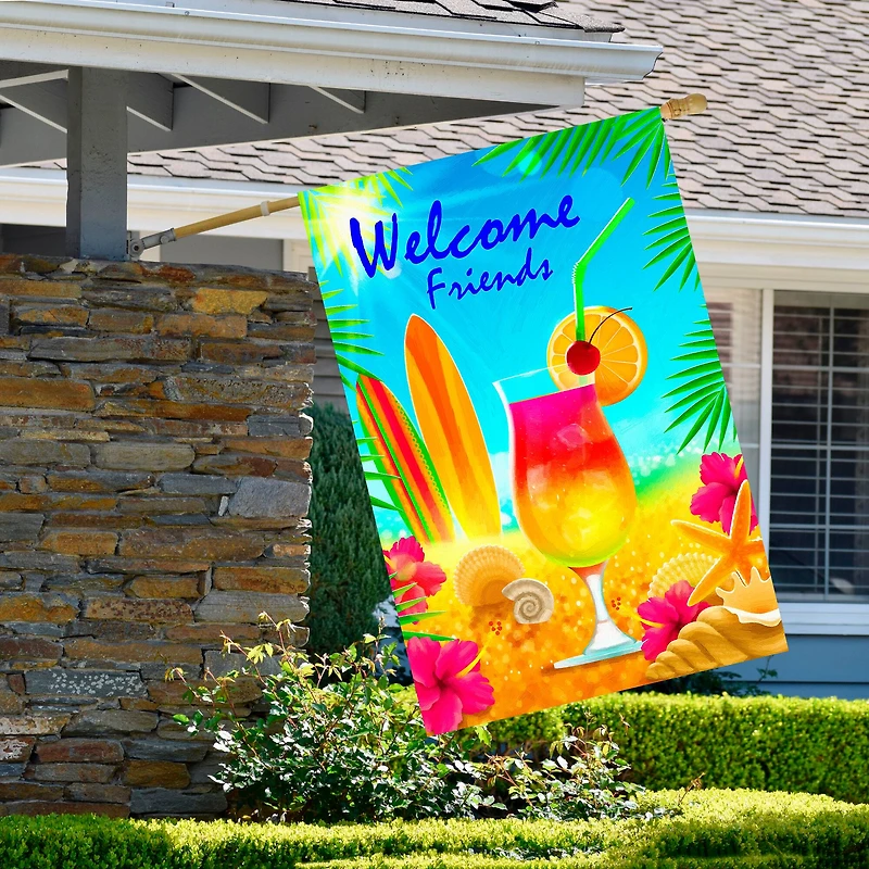 Hello Summer Tropical Beach Outdoor House Flag