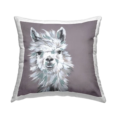 Stupell Industries Fluffy Farm Llama Breezy Wise Gaze Throw Pillow, 18" x 18"