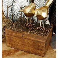 Natural Rectangular Brown Wooden Tree Decorative Box Set