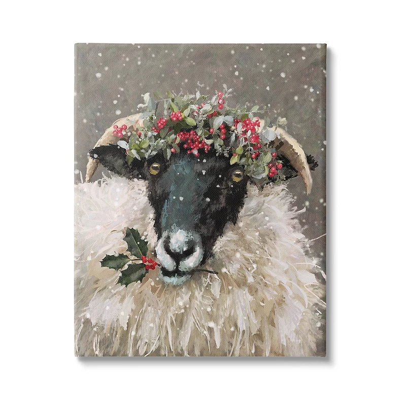 Stupell Industries Holiday Berries Farmhouse Sheep Canvas Wall Art