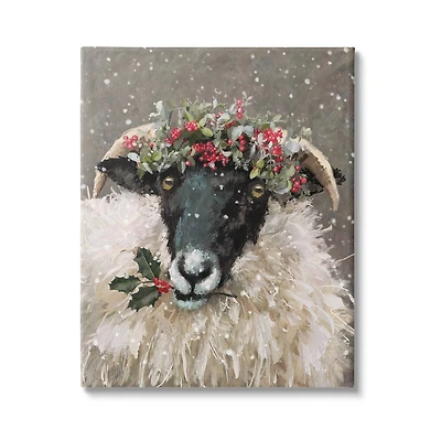 Stupell Industries Holiday Berries Farmhouse Sheep Canvas Wall Art