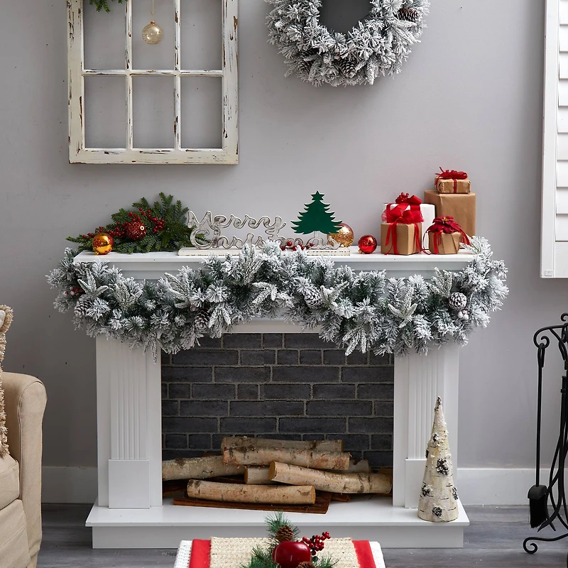 6ft. Pre-Lit LED Flocked Christmas Garland with Pinecones