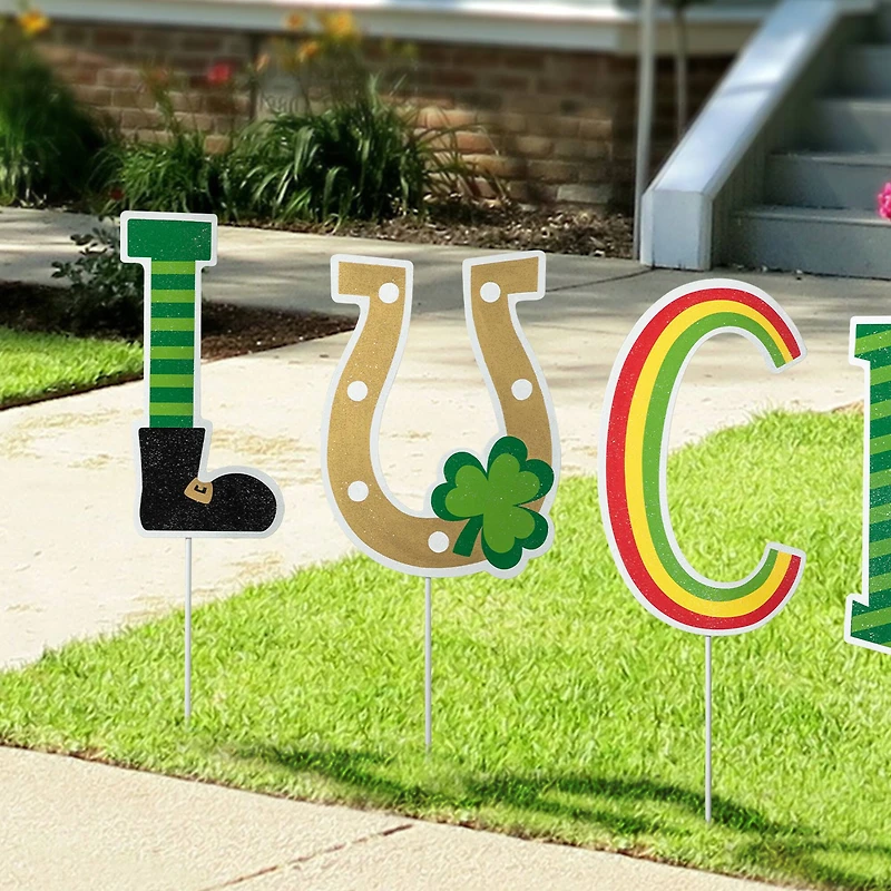 Glitzhome® Set of 5 St. Patrick's Metal "Lucky" Yard Stake