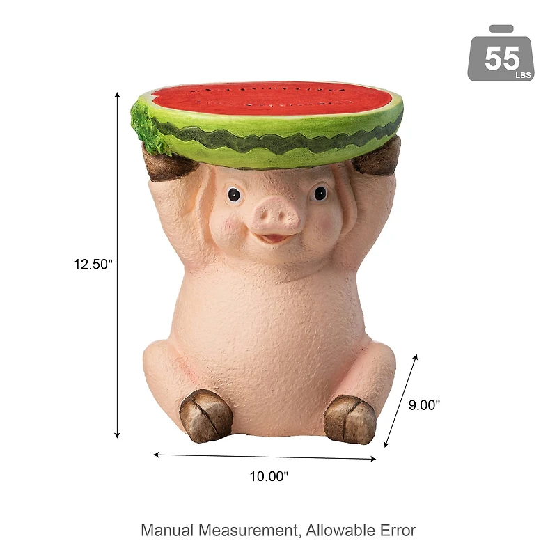 Glitzhome® 12.5" Pig Holding a Watermelon Decorative Garden Stool