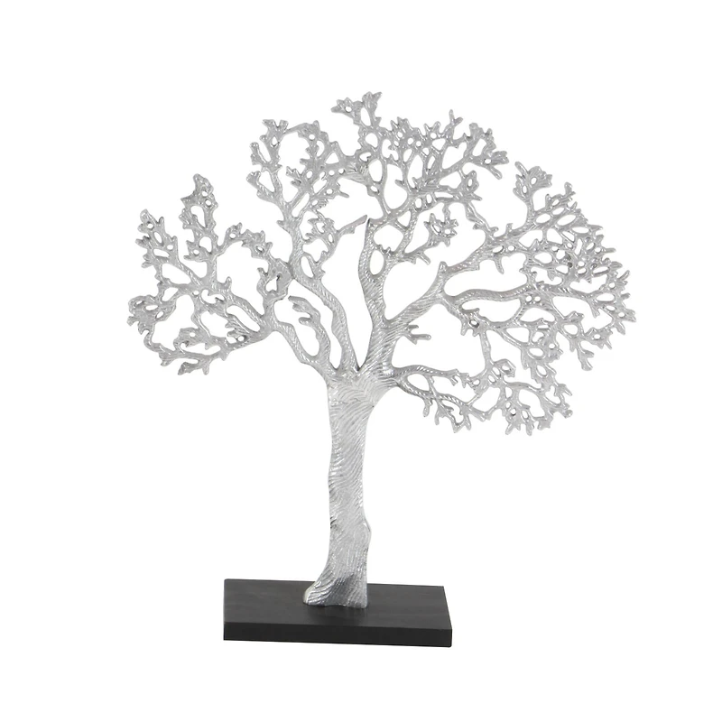 19" Silver Aluminum & Wood Tree-Inspired Contemporary Sculpture