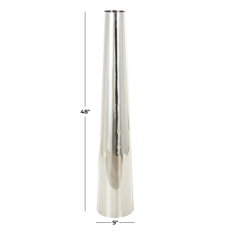 Silver Stainless Steel Metal Minimalistic Tall Floor Cone Vase