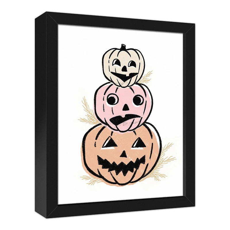 Pastel Pumpkin Stack Black Framed Canvas Wall Art