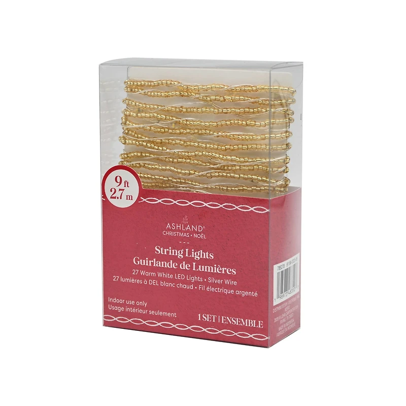 27ct. Warm White LED Gold Bead String Lights on Silver Wire by Ashland®