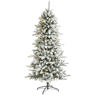 6.5ft. Pre-Lit Flocked Livingston Fir Pinecones Artificial Christmas Tree with Clear Warm LED Lights