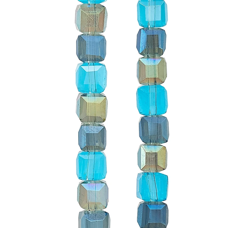 Aqua Mixed Glass Cube Beads, 4mm by Bead Landing™