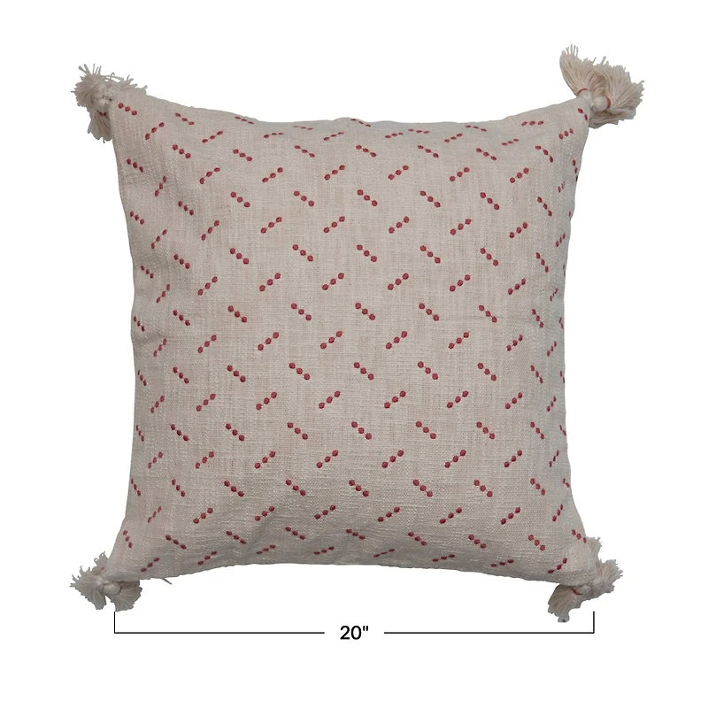 Hello Honey® 20" Embroidered Dots & Tassels Cotton Slub Square Pillow