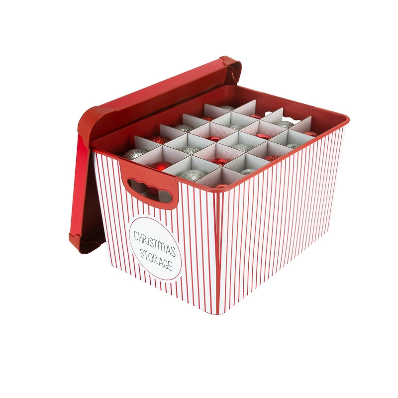 Simplify 15.4" Christmas 60 Ornament Storage Tote Bin with Straps