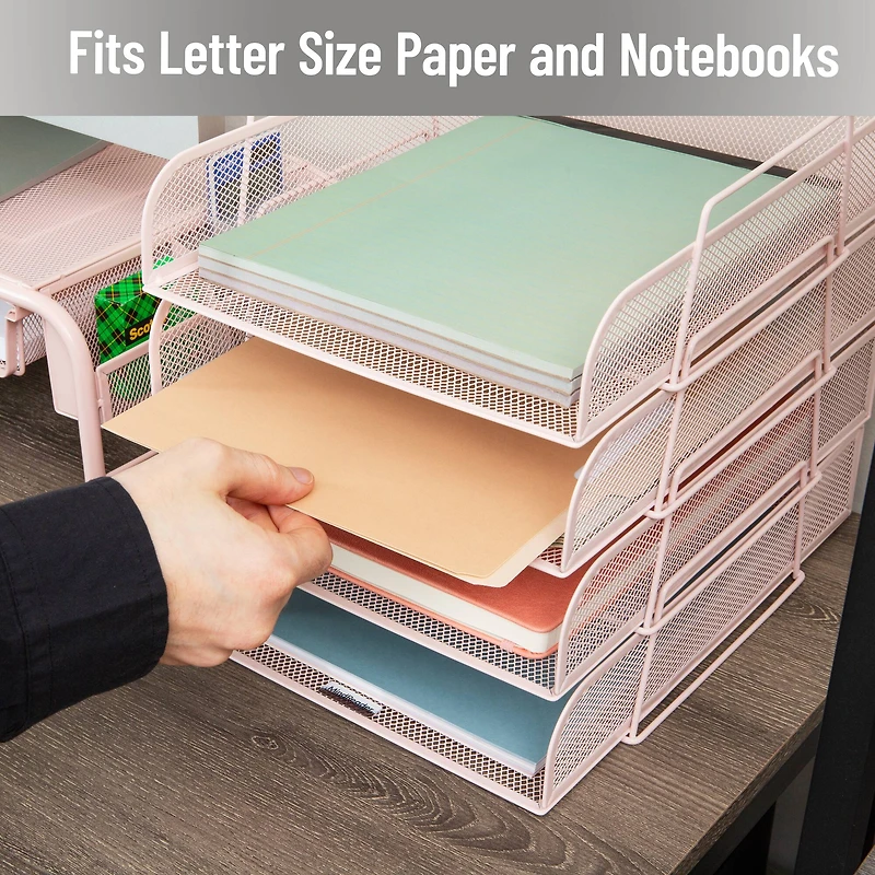 Mind Reader Stackable Paper Tray, Desktop Organizer, File Storage, Office, Metal Mesh, 4 Pcs