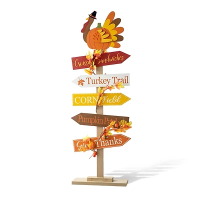 Glitzhome® 42.75" Thanksgiving Wooden Turkey Word Sign Porch Décor