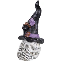 22.75" Skull in Witch Hat with Black Cat Halloween Decoration
