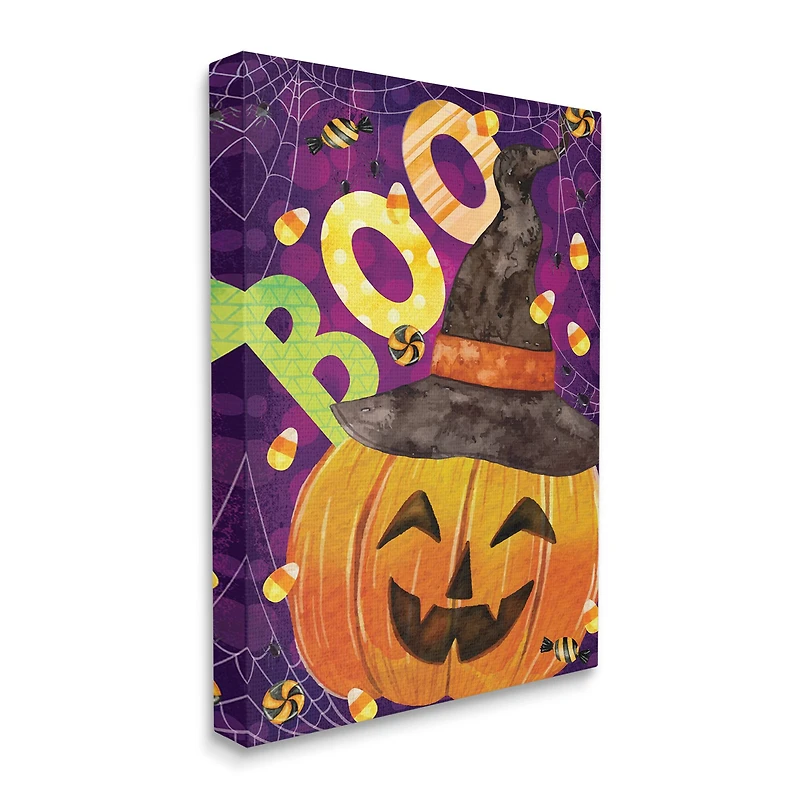 Stupell Industries Boo Jack-o-Lantern Halloween Candy Canvas Wall Art
